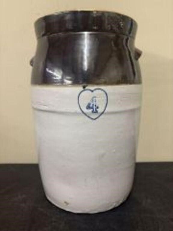 Lot 546: Stoneware 4 Gallon Butter Churn Crock 9X16"