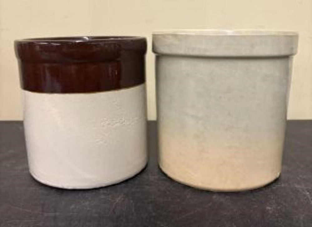 Lot 547: Pair Of Stoneware Pottery Crocks 6"X7"