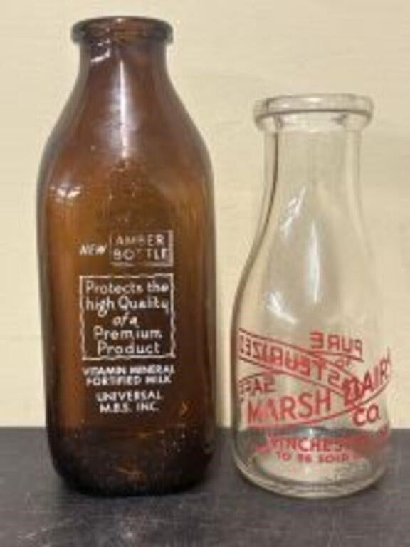 Lot 551: Pair Of Vintage Collectible Glass Milk Bottles Including...