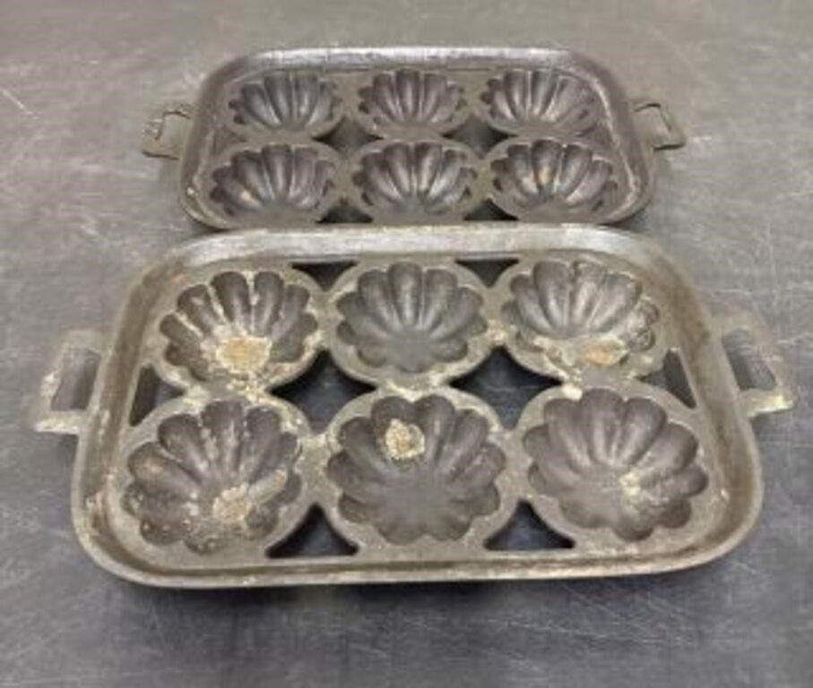 Lot 563: Pair Of Vintage Cast Iron Turk's Head Muffin...