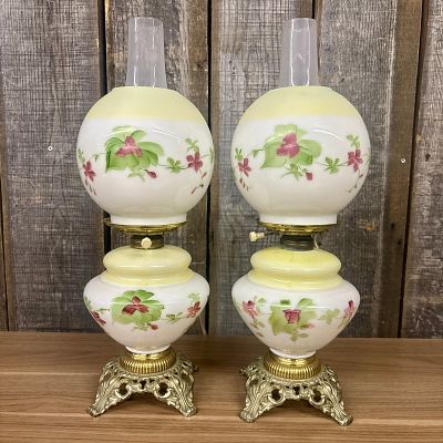 Set Of Mid-Century "Gone With The Wind" Style Hurricane Lamps, Electrified, likely from the 