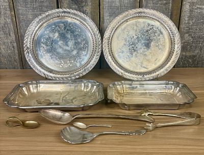 Assorted Collection of Vintage and Antique Silver-plated Serving Pieces, primarily used for 