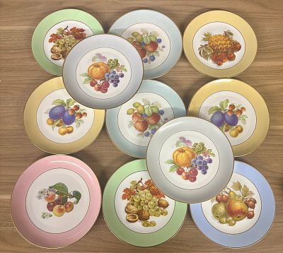 Ten Vintage Bavaria Tirschenreuth Fruit Plates, a collectible series of porcelain dessert or 