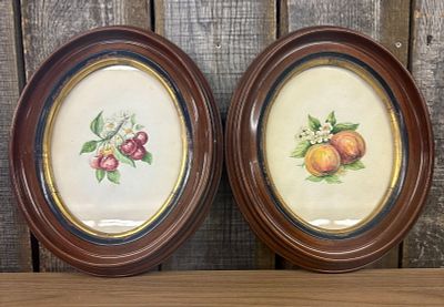 Pair of Antique Botanical Art Pieces Features Hand-Colored Lithographs or Watercolors of Fruit 