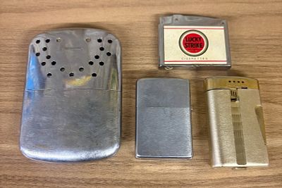 Lot Of Early Zippo And Lucky Strike Decorated Lighters With Handwarmer - 4"