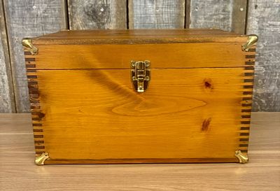 Vintage Wooden Dovetail Chest With Leather Handles and Removable Tray - 12 x"18"x10.5"