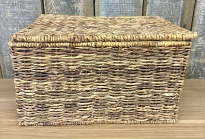 Wicker Style Woven Basket With Hinged Lid - 12"x 17"x 10"