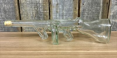 Tommy Gun-Shaped Glass Bottle, decanter modeled after the iconic Thompson Submachine Gun - 5x18"