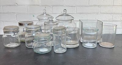 Large Lot Of Glass Containers, Compotes And Jars 6"X6"X10"