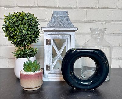 Lot Of Decoration Including Planters, Vases And Lantern 6"X6"X11"