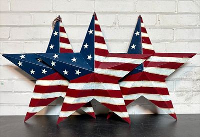 Lot Of 3 Metal USA Decorated Stars 22"