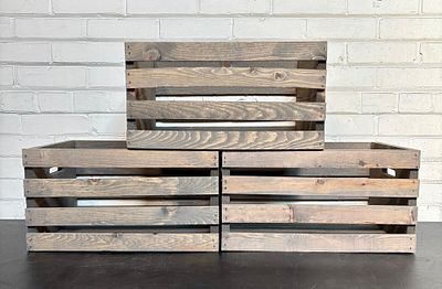 Lot Of 3 New Large Gray Wooden Crates 18"X12.5"X9.5"