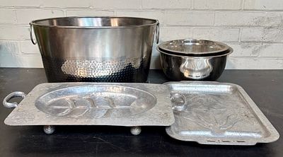 Lot Of Stainless Style Bowls, Tub And Aluminum Platters 12"X16"X9"
