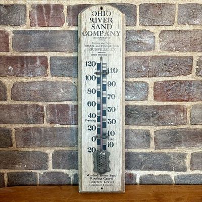 Vintage Ohio River Sand Company Wooden Advertising Thermometer - 5.5"x-20". An industrial 