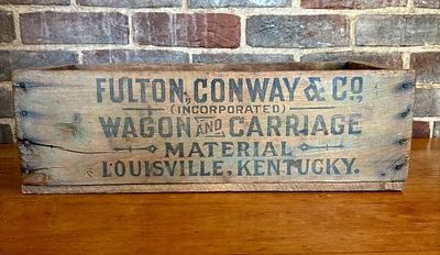 Antique Fulton Conway and Co Wagon and Carriage Material Wooden Advertising Crate - 9"x20"x6.5". 