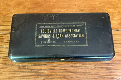 Vintage Louisville Home Federal Savings and Loan Association Promotional Metal Savings Box -. Thi 