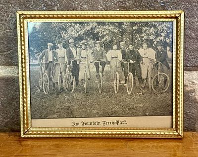 Vintage Photomechanical Print of Bicyclists at Fountain Ferry Park, Louisville, Kentucky 4.5"X3.5". 
