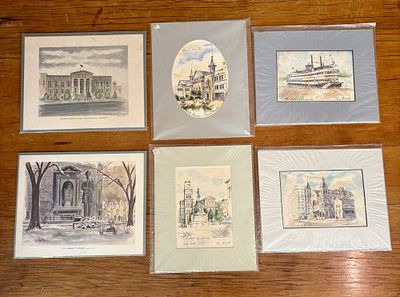 A Collection of Watercolor and Ink Architectural Illustrations by Tony Oswald and Clyde S. Townsend