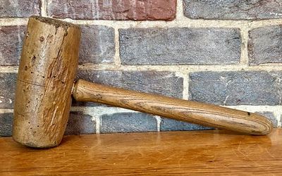 Antique Primitive Hardwood Mallet 7"X16"X3.5". This is an antique primitive wooden mallet 