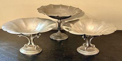 A Trio of Flagg and Homan Pewter Footed Compotes 6"X4". This collection consists of three pewter 