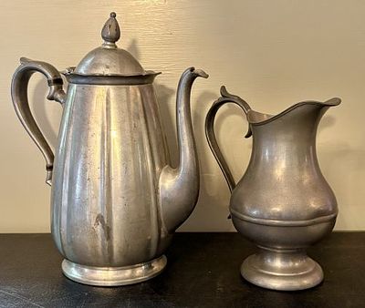 A Pair of Flagg & Homan Pewter Tea Service Pieces 4"X7"X9.5". This pair of mid-19th-century 