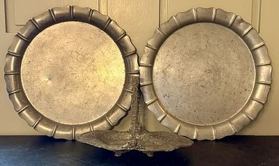 A Trio of Cincinnati Metalware Including Flagg & Homan Pewter Chargers and a Homan 