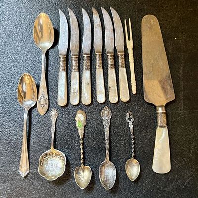 An Assortment of Sterling Silver and Mother-of-Pearl Handled Flatware including Gorham and 
