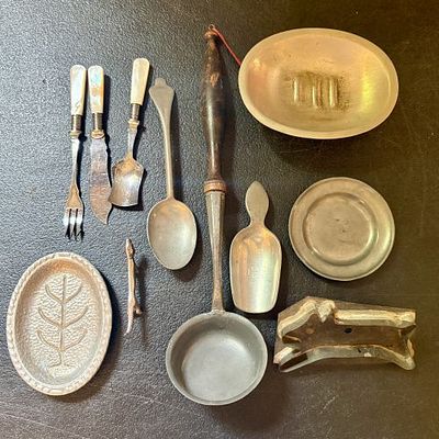 Collection of Eleven Vintage and Antique Metal Kitchenware and Serving Items including Pewter 