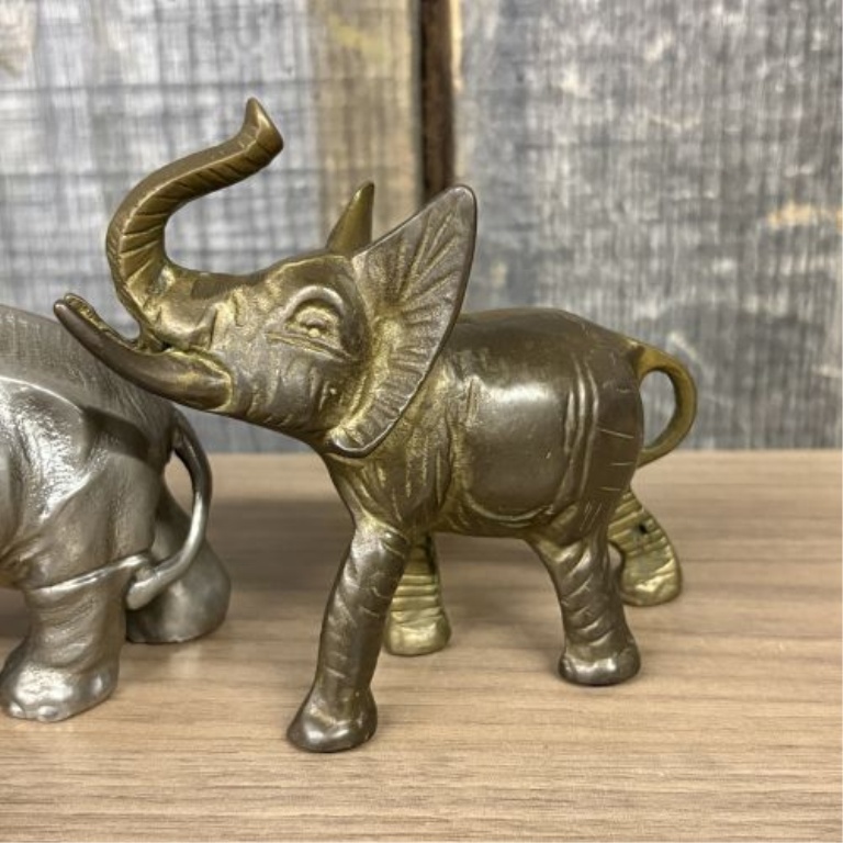 A Trio of Vintage - Vintage Style Metal Elephant Figurines Including a Cast Iron Coin Bank