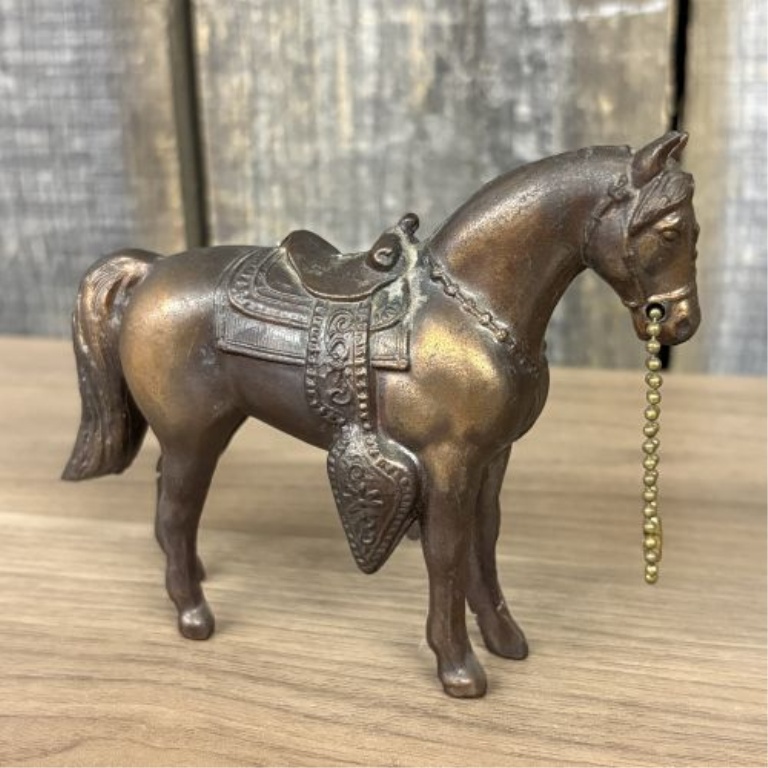 Two Vintage Brass - Cast Metal Animal Figurines, Saddled Horse and Lion