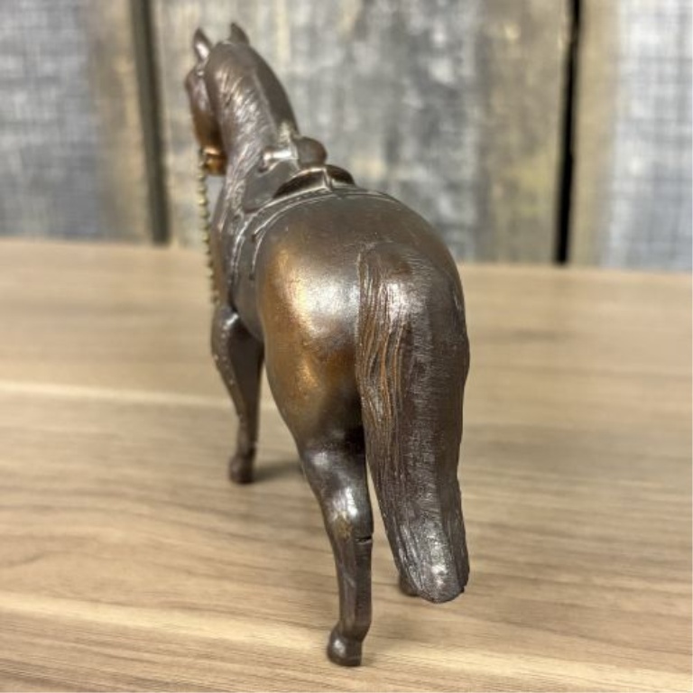 Two Vintage Brass - Cast Metal Animal Figurines, Saddled Horse and Lion