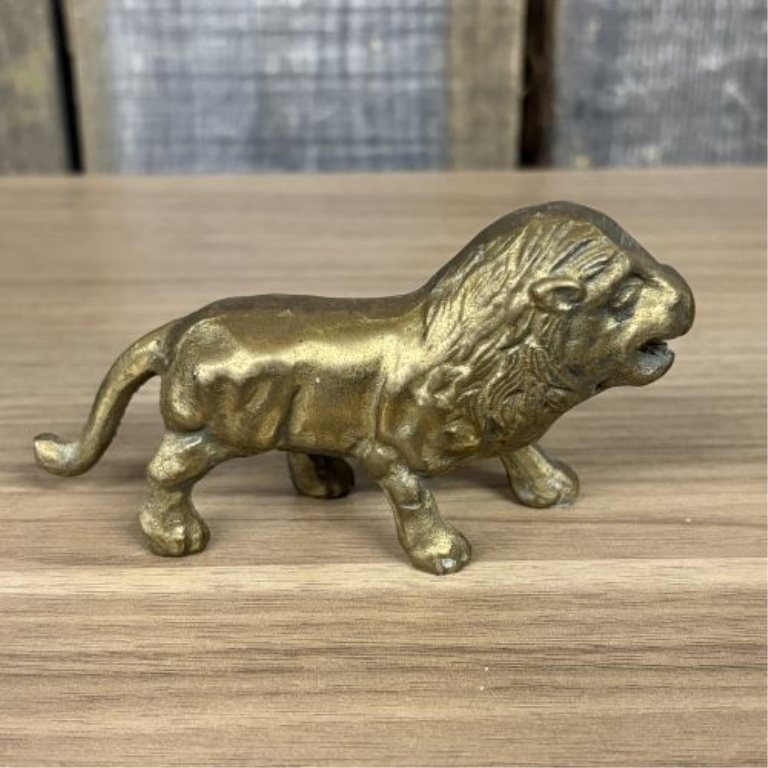 Two Vintage Brass - Cast Metal Animal Figurines, Saddled Horse and Lion