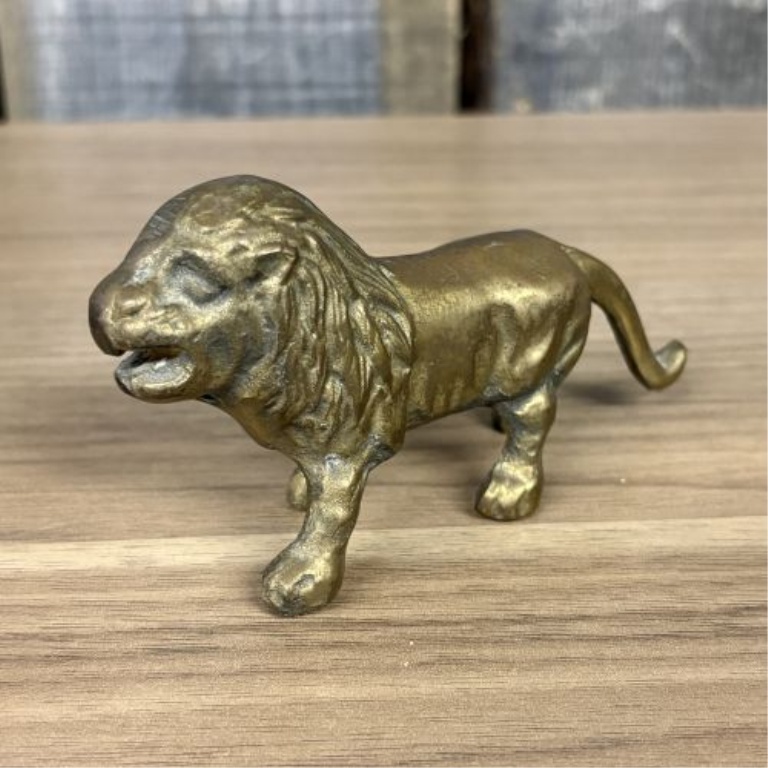 Two Vintage Brass - Cast Metal Animal Figurines, Saddled Horse and Lion