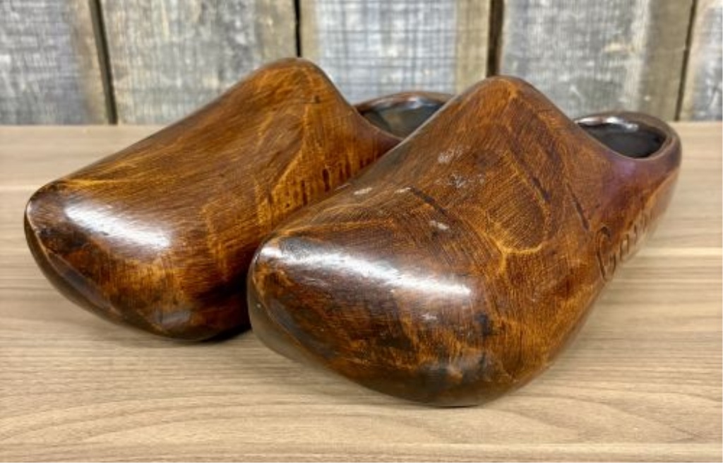 A Pair of Vintage Hand-Carved and Stained Wooden Clogs