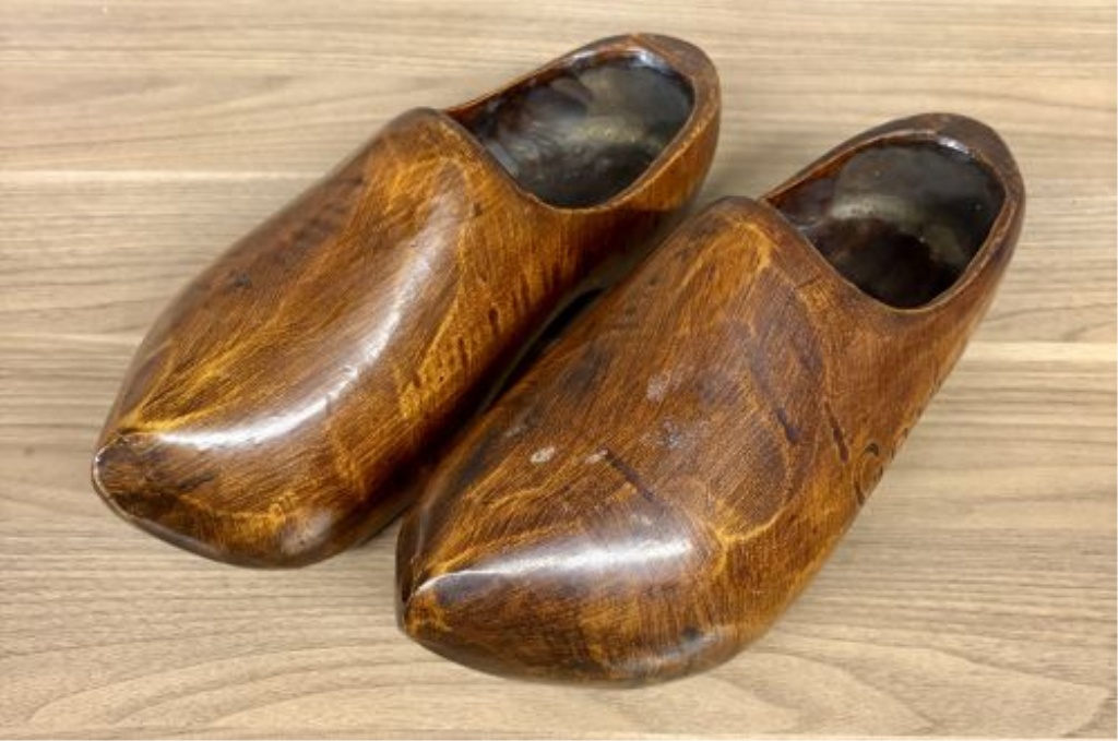 A Pair of Vintage Hand-Carved and Stained Wooden Clogs