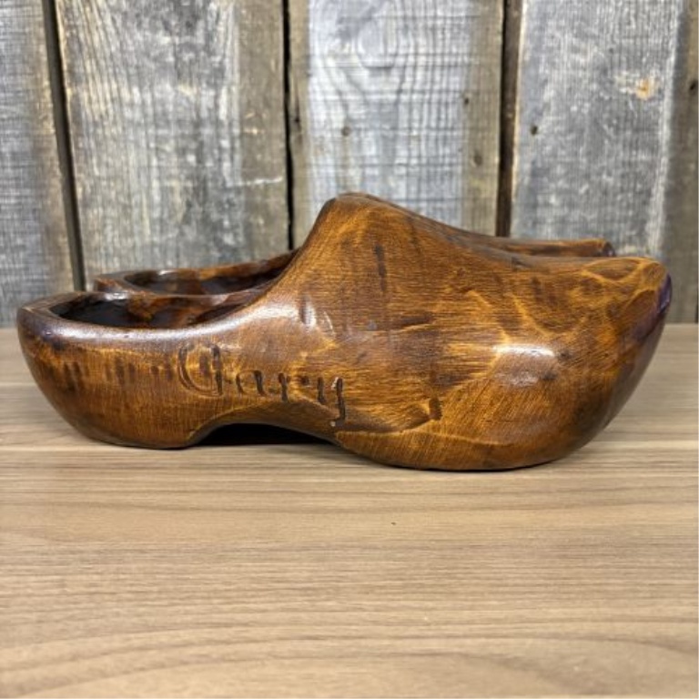 A Pair of Vintage Hand-Carved and Stained Wooden Clogs
