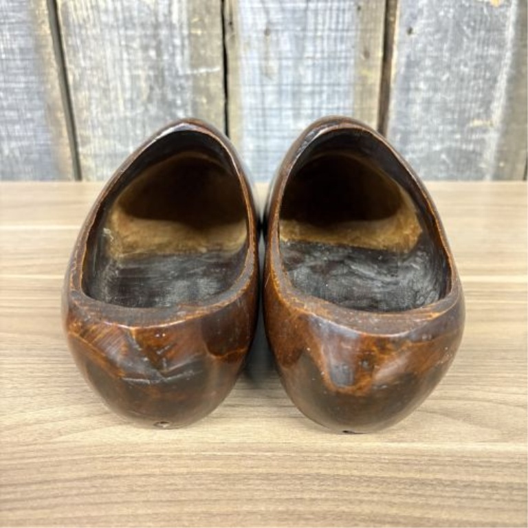 A Pair of Vintage Hand-Carved and Stained Wooden Clogs