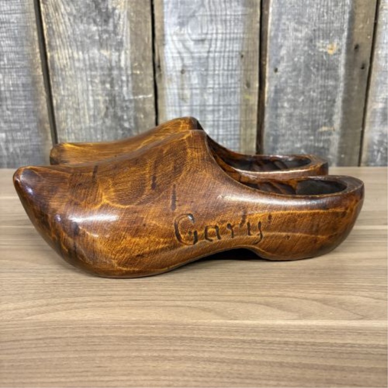 A Pair of Vintage Hand-Carved and Stained Wooden Clogs