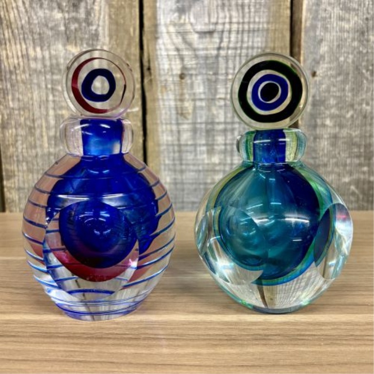 A Pair of Contemporary Sommerso Style Faceted Art Glass Perfume Bottles