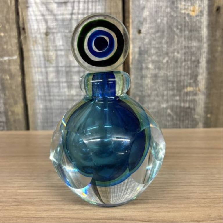 A Pair of Contemporary Sommerso Style Faceted Art Glass Perfume Bottles