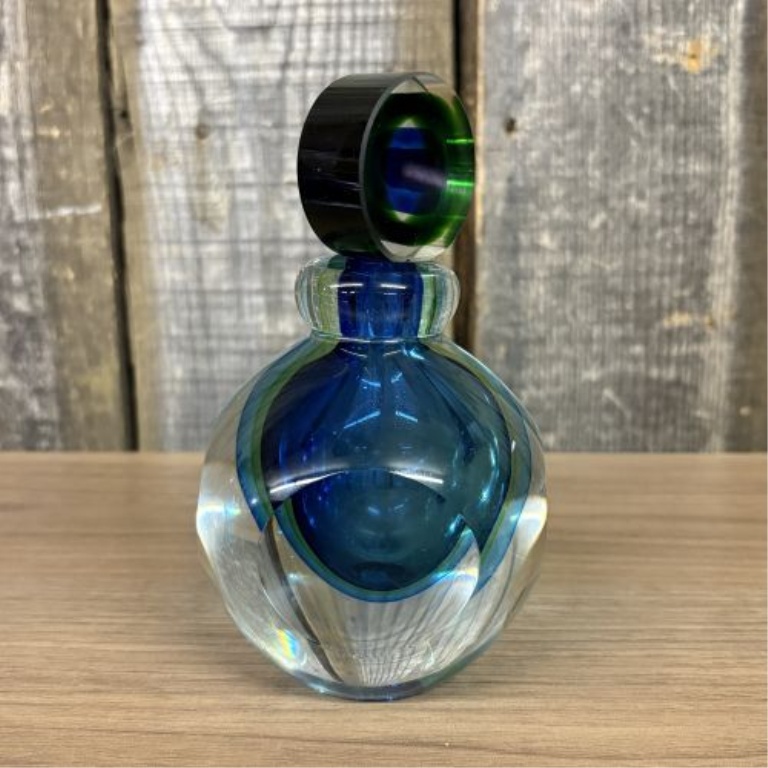 A Pair of Contemporary Sommerso Style Faceted Art Glass Perfume Bottles