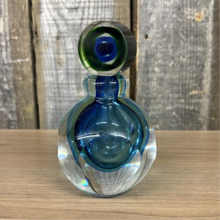 A Pair of Contemporary Sommerso Style Faceted Art Glass Perfume Bottles