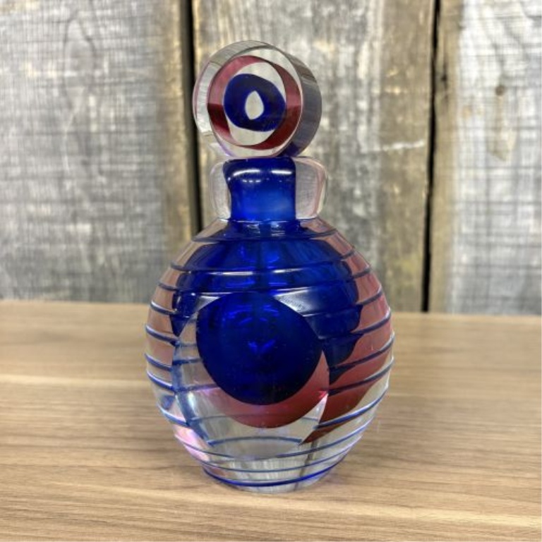 A Pair of Contemporary Sommerso Style Faceted Art Glass Perfume Bottles
