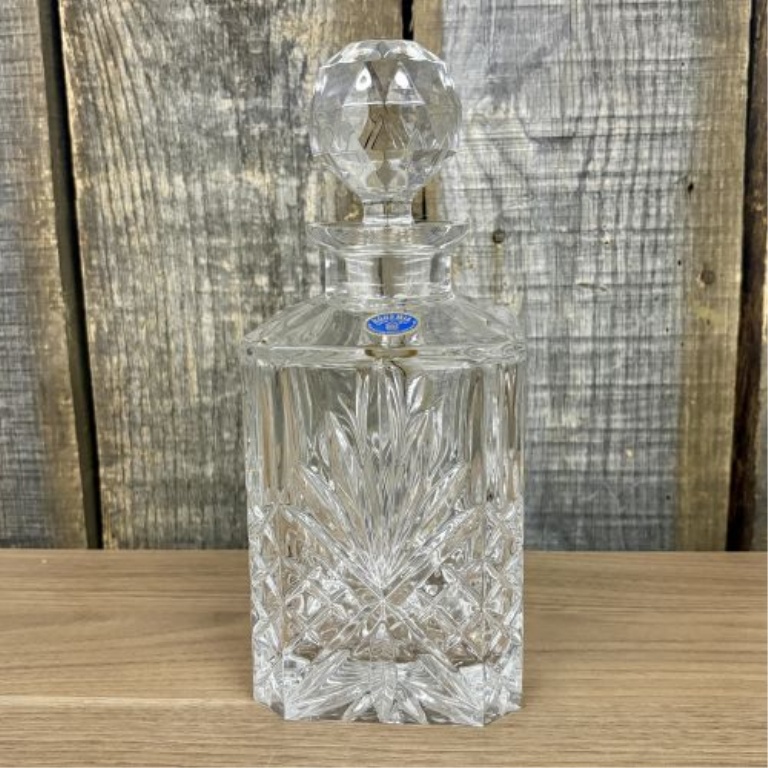 Bohemia Crystal Hand Cut Lead Crystal Square Spirit Decanter with Faceted Stopper