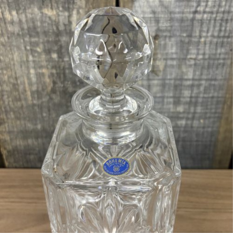 Bohemia Crystal Hand Cut Lead Crystal Square Spirit Decanter with Faceted Stopper