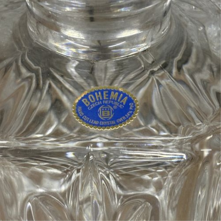 Bohemia Crystal Hand Cut Lead Crystal Square Spirit Decanter with Faceted Stopper
