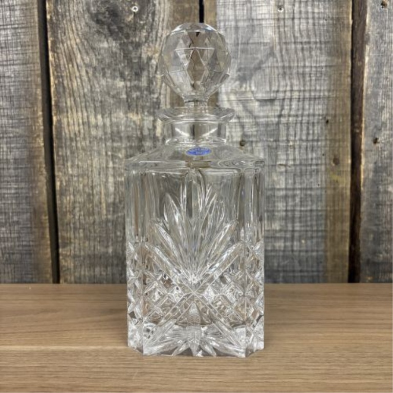 Bohemia Crystal Hand Cut Lead Crystal Square Spirit Decanter with Faceted Stopper
