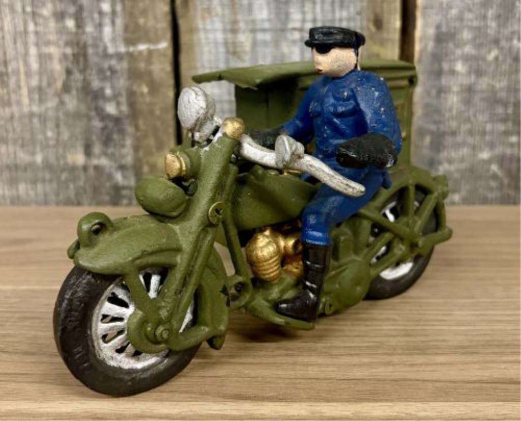 Motorcycle with US Parcel Post Sidecar and Rider