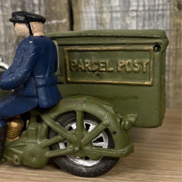 Motorcycle with US Parcel Post Sidecar and Rider