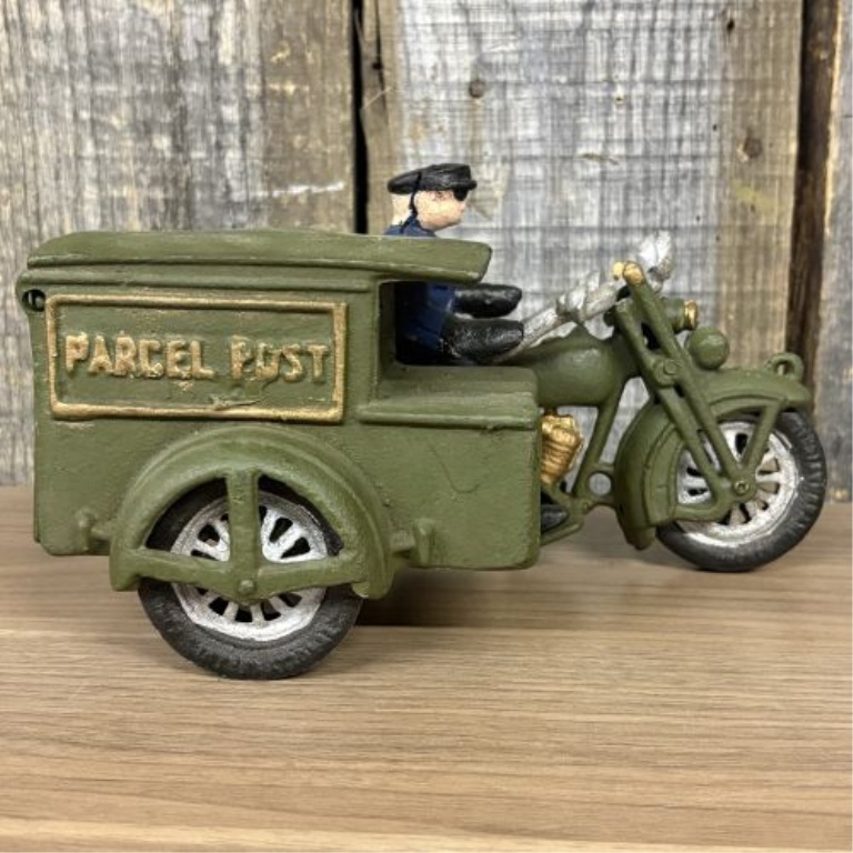 Motorcycle with US Parcel Post Sidecar and Rider